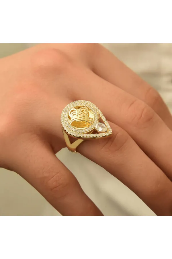 Gümüş Gold Tuğralı Bayan Yüzük Gümüş Gold Tuğralı Bayan Yüzük