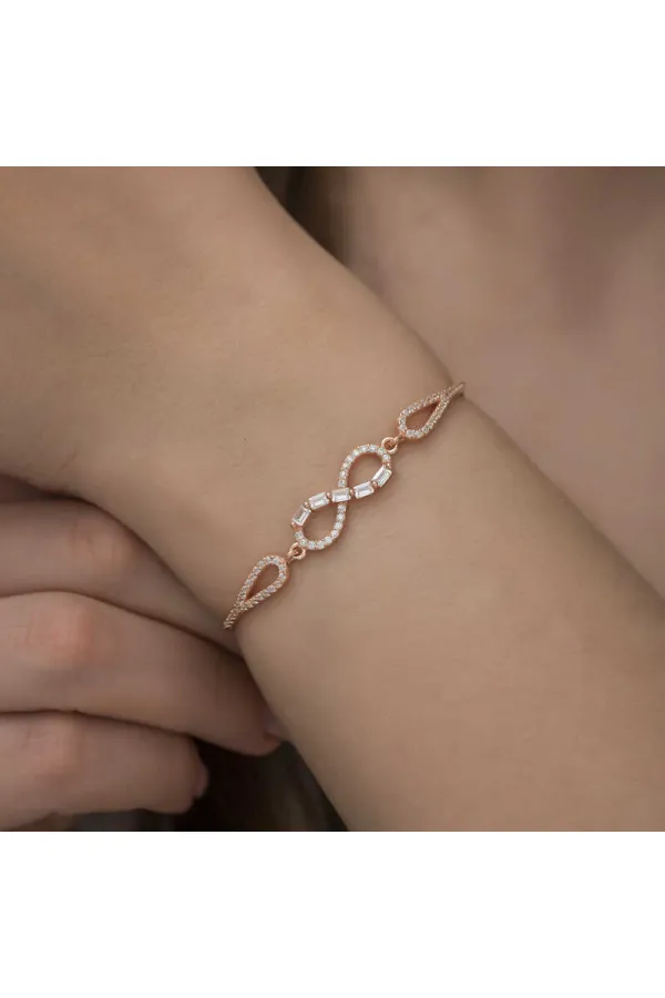 Gümüş Rose Baget Taşlı Sonsuzluk Bileklik Gümüş Rose Baget Taşlı Sonsuzluk Bileklik