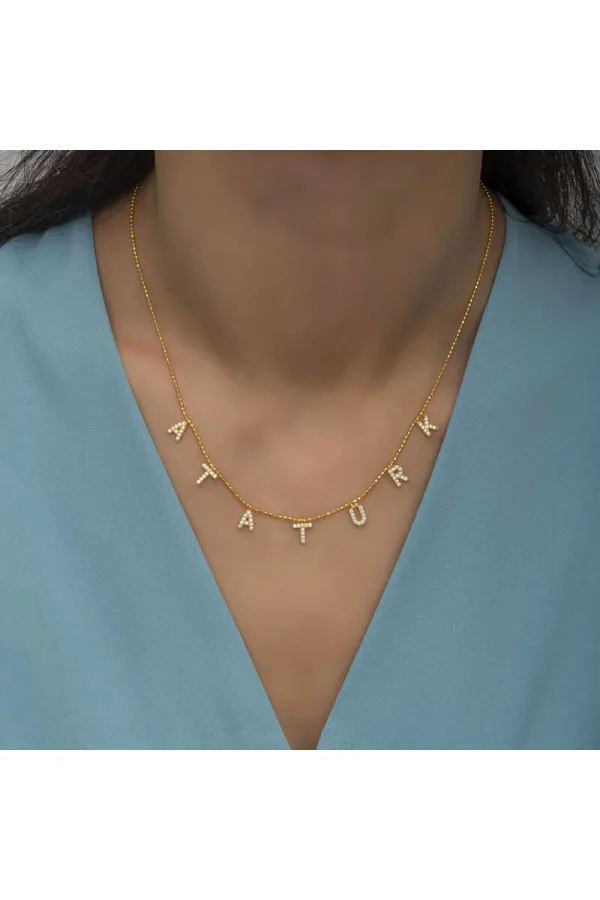 Gümüş Gold Atatürk Yazılı Bayan Kolye Gümüş Gold Atatürk Yazılı Bayan Kolye