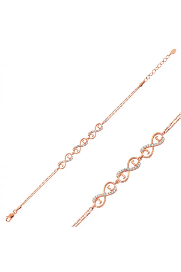 Gümüş Rose Üç Kalpli Sonsuzluk Bayan Bileklik Gümüş Rose Üç Kalpli Sonsuzluk Bayan Bileklik
