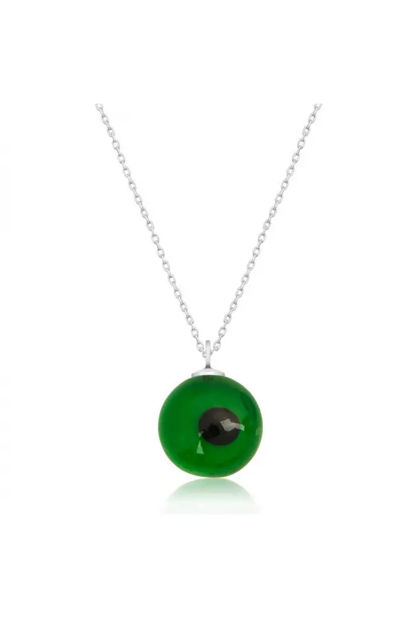 Gümüş Yuvarlak Yeşil Camgöz Nazar Bayan Kolye Gümüş Yuvarlak Yeşil Camgöz Nazar Bayan Kolye