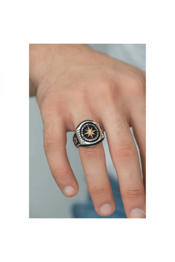 Gümüş Çapa Detaylı Pusula Erkek Yüzük Gümüş Çapa Detaylı Pusula Erkek Yüzük