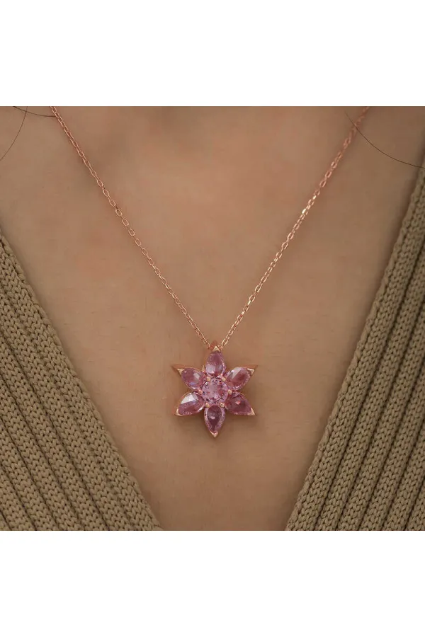 Gümüş Rose Pembe Çiçek Kolye Gümüş Rose Pembe Çiçek Kolye