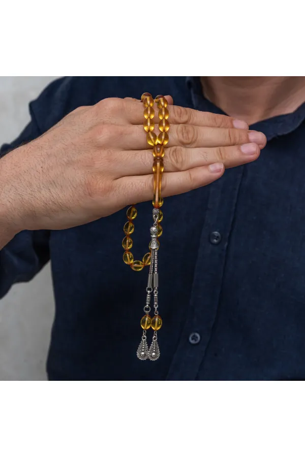 Metal Püsküllü Bal Sarısı Sıkma Kehribar Tesbih Metal Püsküllü Bal Sarısı Sıkma Kehribar Tesbih