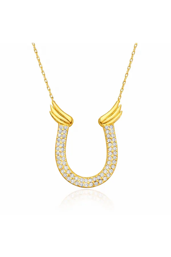 Gümüş Gold Zirkon Taşlı Nal Kadın Kolye Gümüş Gold Zirkon Taşlı Nal Kadın Kolye