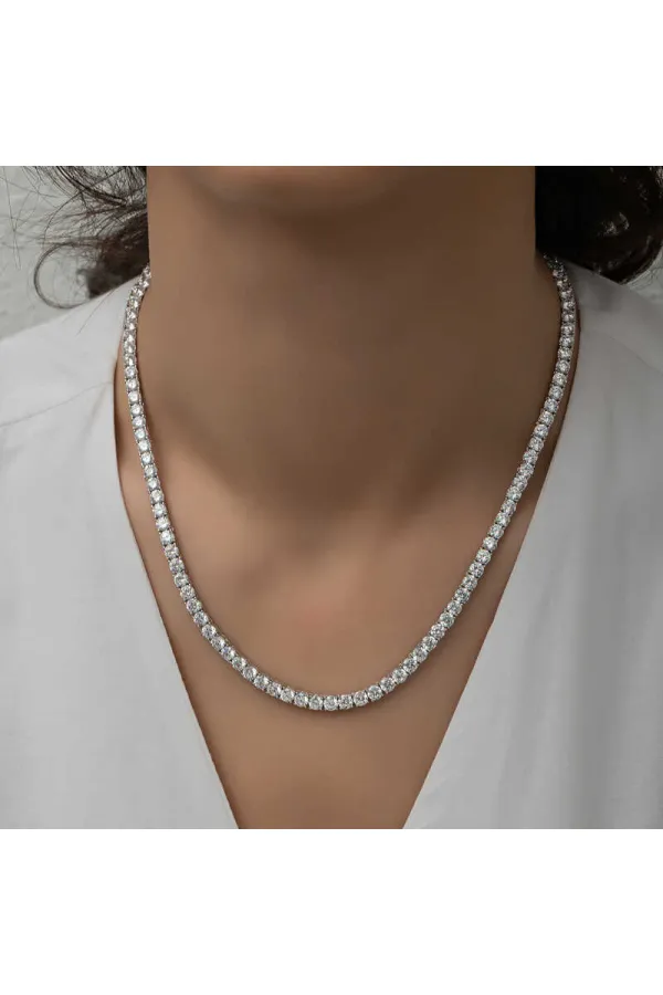Gümüş 4 mm Beyaz Taşlı Su Yolu Kadın Kolye Gümüş 4 mm Beyaz Taşlı Su Yolu Kadın Kolye
