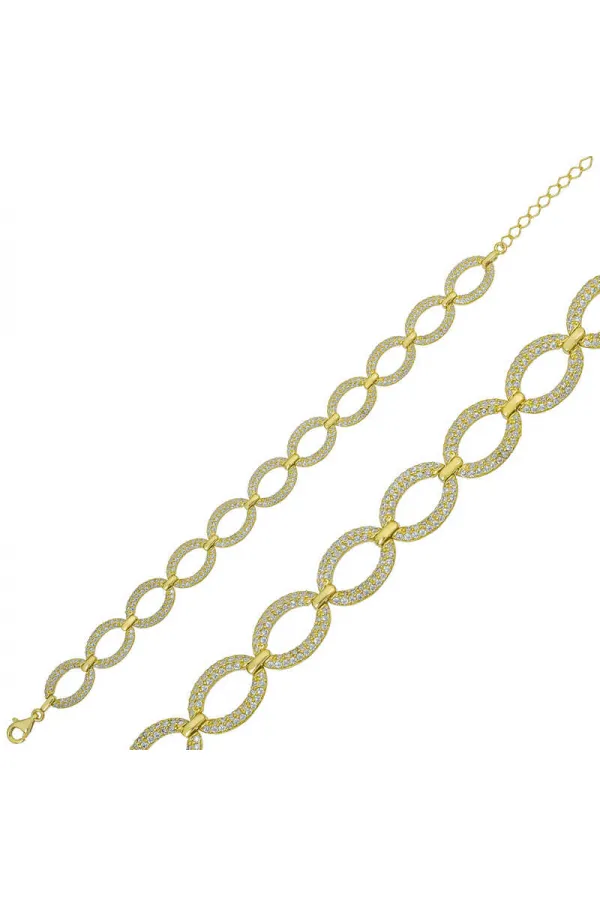 Gümüş Gold Oval Taşlı Bayan Bileklik Gümüş Gold Oval Taşlı Bayan Bileklik