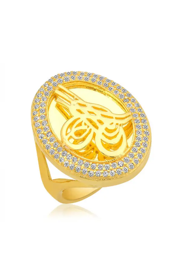 Gümüş Gold Tuğralı Bayan Yüzük Gümüş Gold Tuğralı Bayan Yüzük