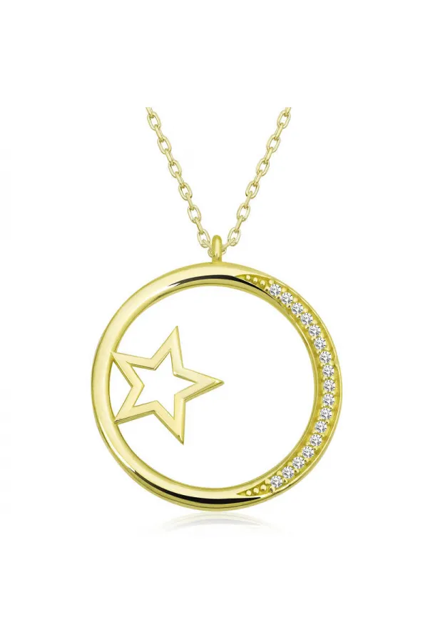 Gümüş Gold Yıldız Detaylı Halka Kadın Kolye Gümüş Gold Yıldız Detaylı Halka Kadın Kolye