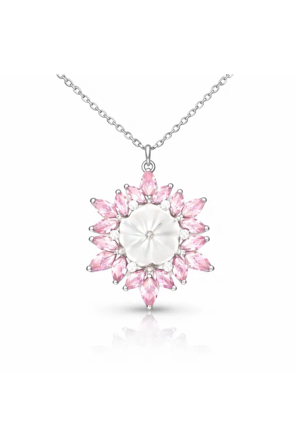 Gümüş Pembe Lotus Desenli Çiçek Kadın Kolye Gümüş Pembe Lotus Desenli Çiçek Kadın Kolye