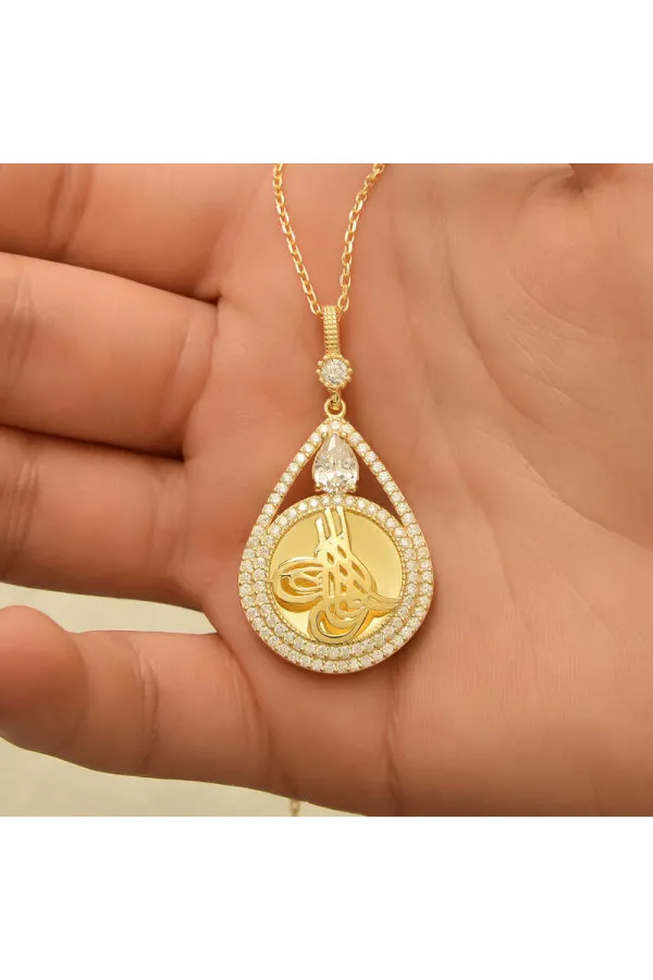 Gümüş Gold Kaplama Damla Tuğralı Kadın Kolye Gümüş Gold Kaplama Damla Tuğralı Kadın Kolye