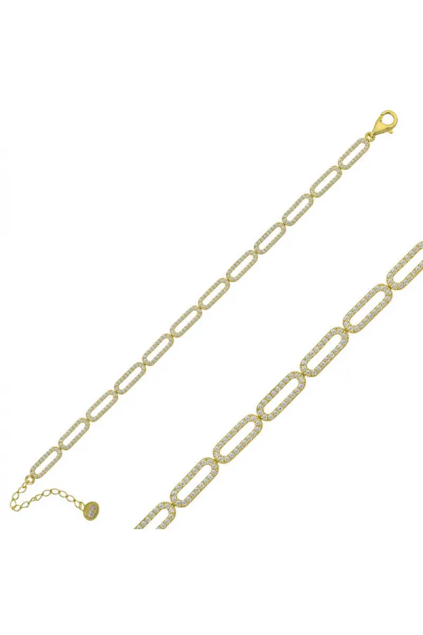 Gümüş Gold Oval Taşlı Bayan Bileklik