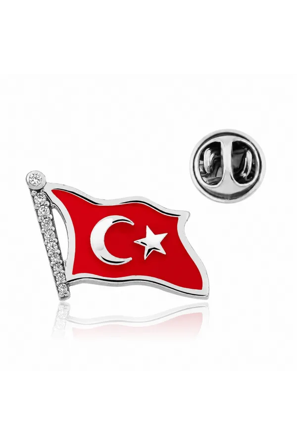 Gümüş Türk Bayrağı Rozet Gümüş Türk Bayrağı Rozet