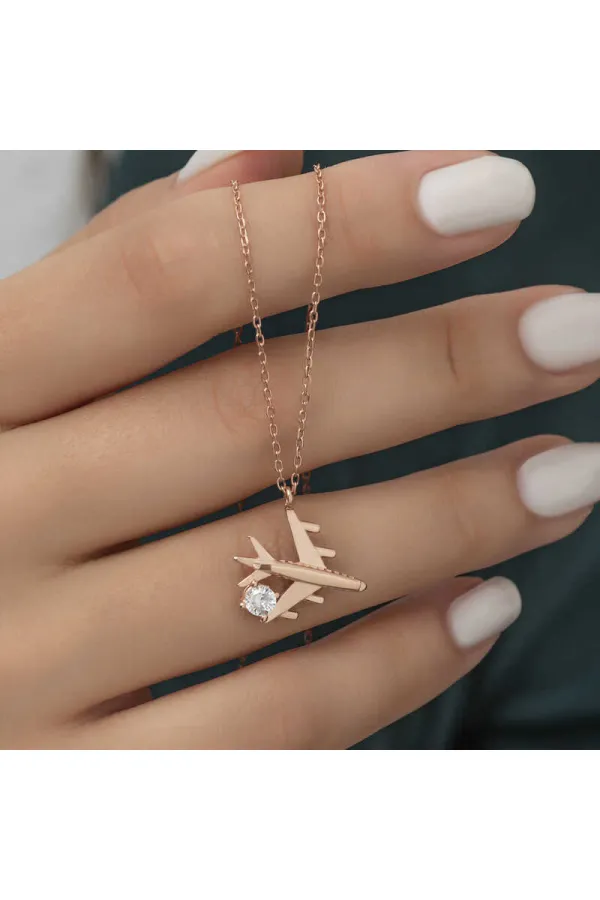 Gümüş Rose Tek Taşlı Uçak Kadın Kolye Gümüş Rose Tek Taşlı Uçak Kadın Kolye