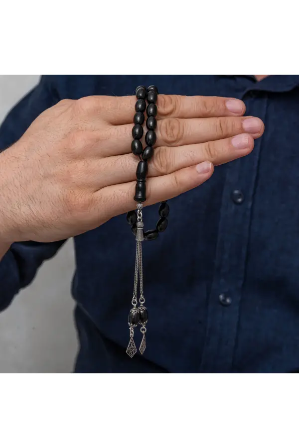 Gümüş Püsküllü 7,5 x 11 mm Rus Oltusu Tesbih Gümüş Püsküllü 7,5 x 11 mm Rus Oltusu Tesbih