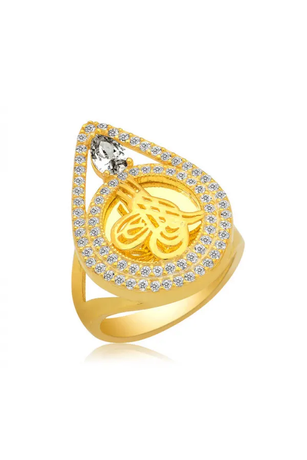 Gümüş Gold Tuğralı Bayan Yüzük Gümüş Gold Tuğralı Bayan Yüzük