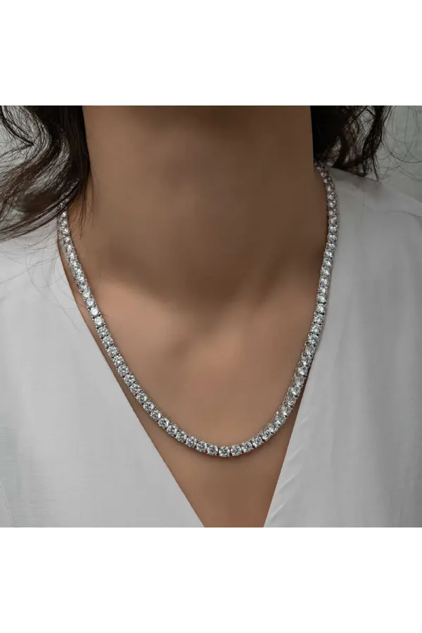 Gümüş 4 mm Beyaz Taşlı Su Yolu Kadın Kolye Gümüş 4 mm Beyaz Taşlı Su Yolu Kadın Kolye