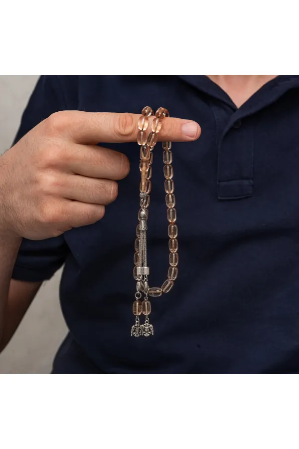 Metal Püsküllü Şeffaf Kapsül Kesim Sıkma Kehribar Tesbih Metal Püsküllü Şeffaf Kapsül Kesim Sıkma Kehribar Tesbih