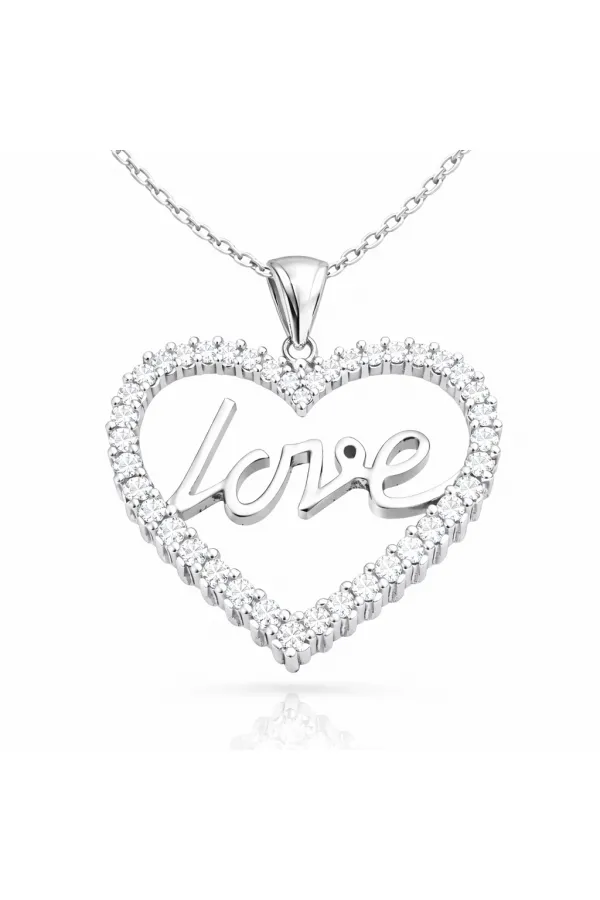Gümüş Taşlı Love Bayan Kolye Gümüş Taşlı Love Bayan Kolye