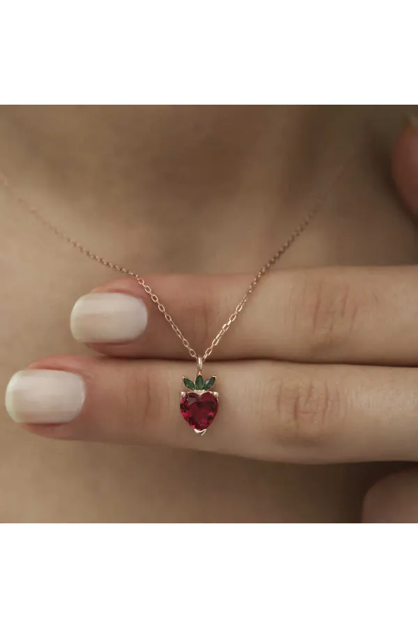 Gümüş Rose Çilek Figür Meyve Kolye Gümüş Rose Çilek Figür Meyve Kolye