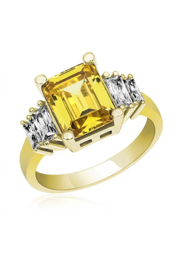 Gümüş Sarı Baget Taşlı Gold Bayan Yüzük Gümüş Sarı Baget Taşlı Gold Bayan Yüzük