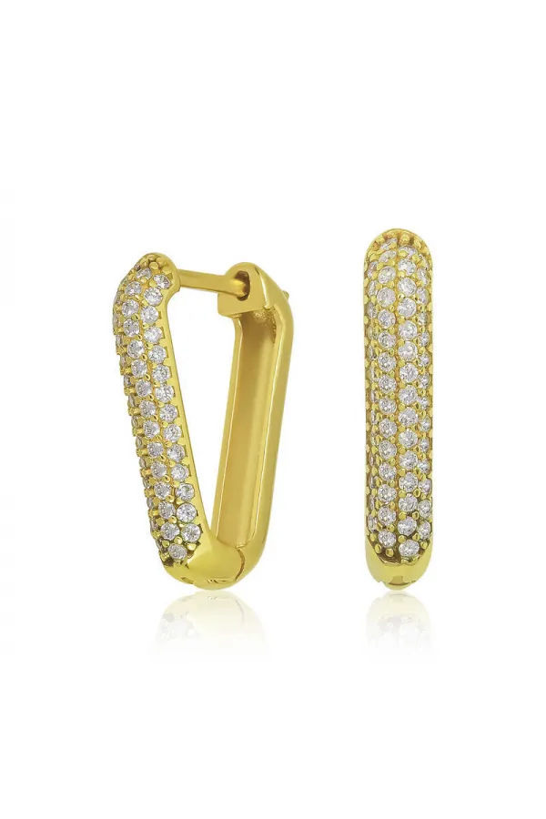 Gümüş Gold Beyaz Taşlı Üçgen Küpe Gümüş Gold Beyaz Taşlı Üçgen Küpe