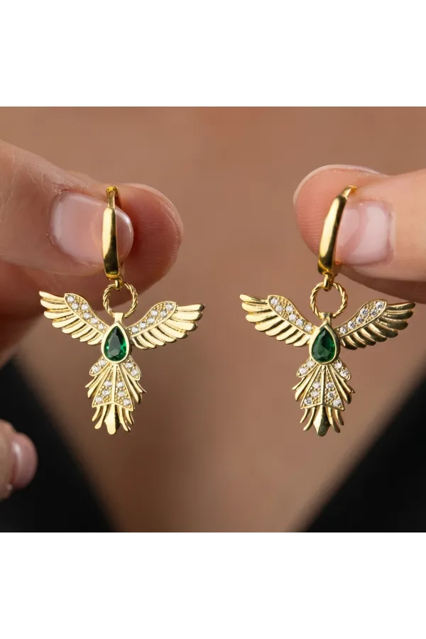 Gümüş Anka Kuşu Figürlü Gold Kadın Küpe Gümüş Anka Kuşu Figürlü Gold Kadın Küpe