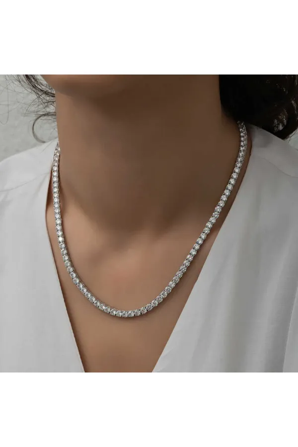 Gümüş 4 mm Beyaz Taşlı Su Yolu Kadın Kolye Gümüş 4 mm Beyaz Taşlı Su Yolu Kadın Kolye