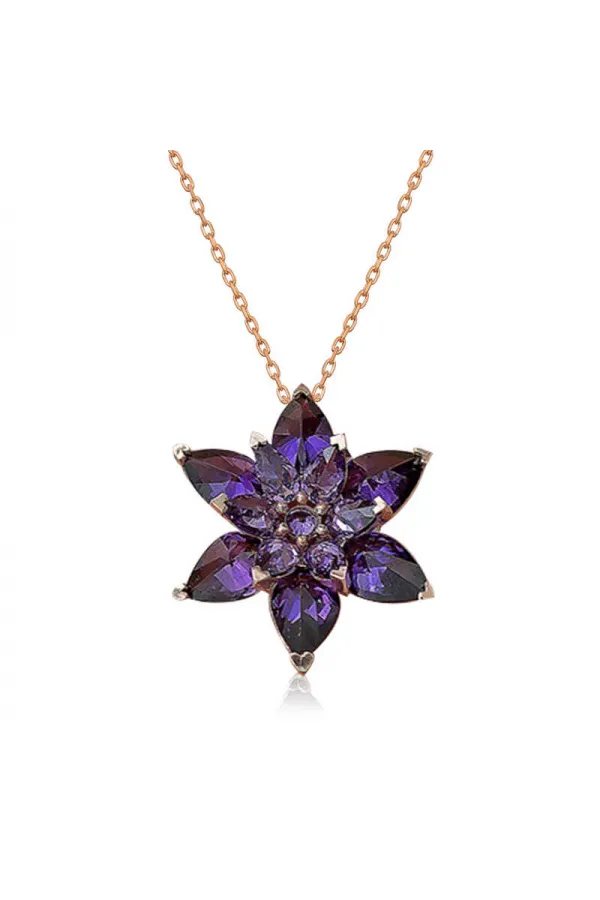 Gümüş Rose Mor Lotus Çiçeği Kolye Gümüş Rose Mor Lotus Çiçeği Kolye