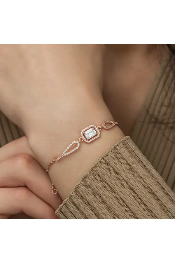 Gümüş Rose Dikdörtgen Baget Bileklik Gümüş Rose Dikdörtgen Baget Bileklik