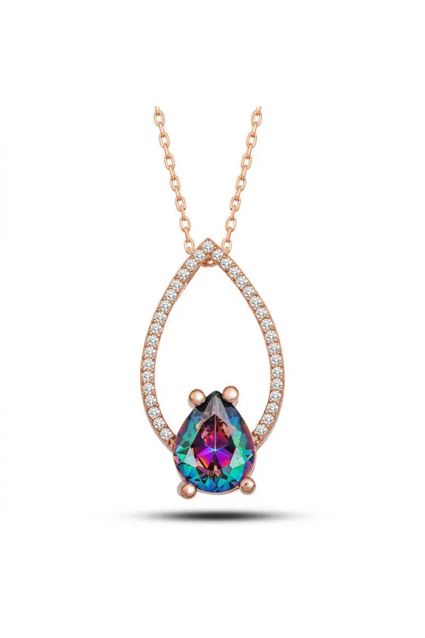 Gümüş Rose Mistik Topaz Taşlı Damla Kadın Kolye Gümüş Rose Mistik Topaz Taşlı Damla Kadın Kolye