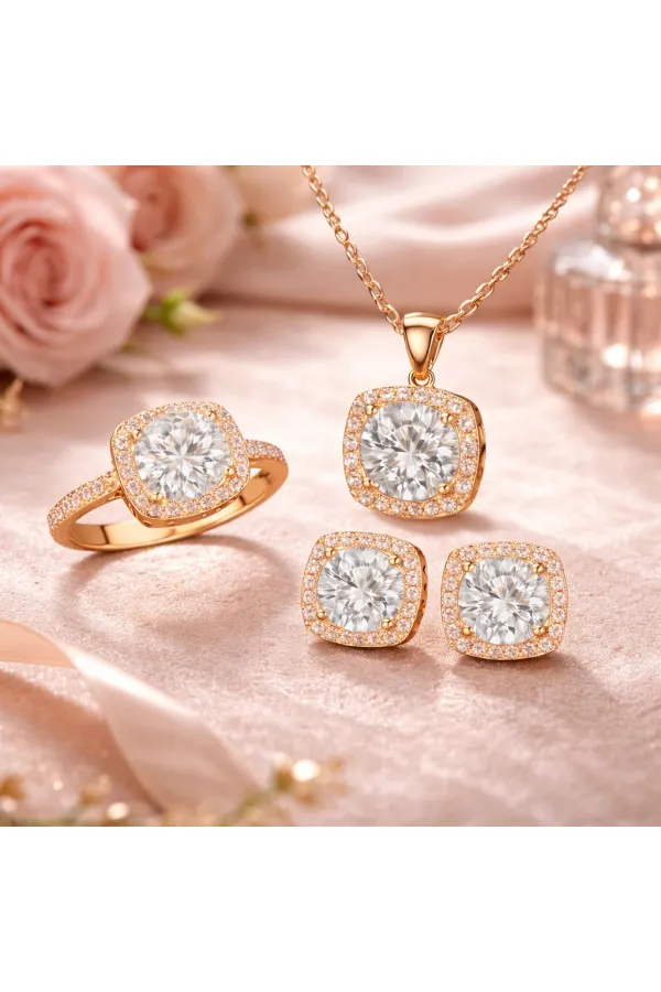 Gümüş Rose Kare Montür Kadın Set Gümüş Rose Kare Montür Kadın Set