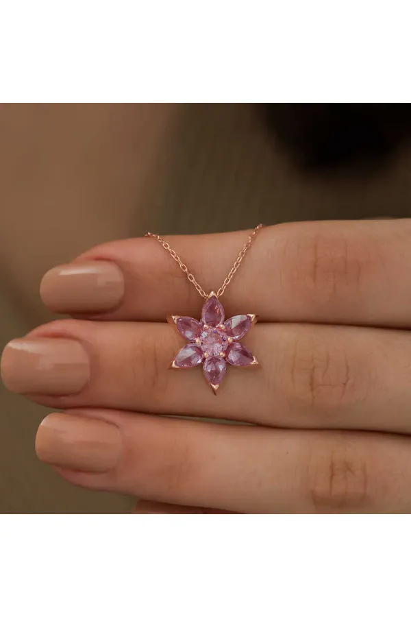 Gümüş Rose Pembe Çiçek Kolye Gümüş Rose Pembe Çiçek Kolye