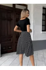 Kadın Kısa Kollu V Yakalı üst Viskon Alt Puantiyeli Kısa örme Krep Elbise Kadın Kısa Kollu V Yakalı üst Viskon Alt Puantiyeli Kısa örme Krep Elbise