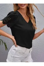 Kadın Kısa Kollu V Yakalı Kolu Dantelli Dubai Bluz Kadın Kısa Kollu V Yakalı Kolu Dantelli Dubai Bluz