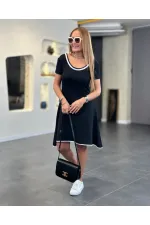 Kadın Kısa Kollu Geniş Yuvarlak Yaka Viskon Elbise Kadın Kısa Kollu Geniş Yuvarlak Yaka Viskon Elbise