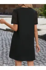 Kadın Kısa Kollu V Yakalı Kısa Janjan Krep Elbise Kadın Kısa Kollu V Yakalı Kısa Janjan Krep Elbise