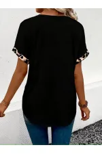 Kadın Kısa Kollu V Leopar Yakalı Viskon Bluz Kadın Kısa Kollu V Leopar Yakalı Viskon Bluz