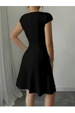 Kadın Kısa Kollu Kare Yakalı Kısa Ithal Krep Elbise Kadın Kısa Kollu Kare Yakalı Kısa Ithal Krep Elbise