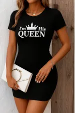 Kadın Kısa Kollu Queen Baskı Iki Iplik Mini Elbise Kadın Kısa Kollu Queen Baskı Iki Iplik Mini Elbise