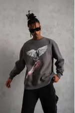 Erkek Güvercin Baskılı Sweatshirt - Gri Erkek Güvercin Baskılı Sweatshirt - Gri