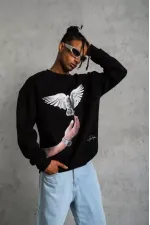 Erkek Güvercin Baskılı Sweatshirt - Siyah Erkek Güvercin Baskılı Sweatshirt - Siyah