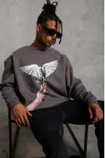 Erkek Güvercin Baskılı Sweatshirt - Gri Erkek Güvercin Baskılı Sweatshirt - Gri