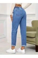 Kadın Yüksek Bel Bağcıklı Kot Pantolon Kadın Yüksek Bel Bağcıklı Kot Pantolon