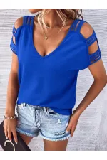 Kadın Kısa Kollu V Yakalı şerit Detaylı Viskon Bluz Kadın Kısa Kollu V Yakalı şerit Detaylı Viskon Bluz
