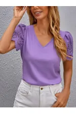 Kadın Kısa Kollu V Yakalı Kolu Dantelli Dubai Bluz Kadın Kısa Kollu V Yakalı Kolu Dantelli Dubai Bluz