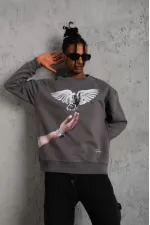 Erkek Güvercin Baskılı Sweatshirt - Gri Erkek Güvercin Baskılı Sweatshirt - Gri