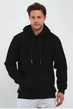Erkek Uzun Kol Kapşonlu Basic Sweatshirt Hoodie - Siyah Erkek Uzun Kol Kapşonlu Basic Sweatshirt Hoodie - Siyah