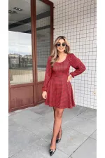Kadın Uzun Kollu Kare Kalp Yakalı Mini Modal Elbise Kadın Uzun Kollu Kare Kalp Yakalı Mini Modal Elbise