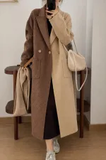 İki Renk Bloklu Düğmeli Uzun Kaşe Astarsız Kaban İki Renk Bloklu Düğmeli Uzun Kaşe Astarsız Kaban
